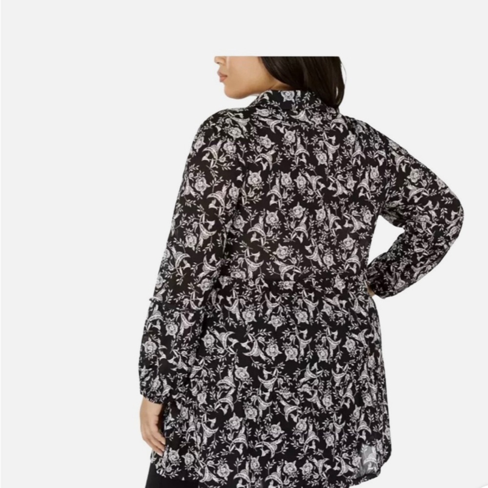 Black and White‎ Abstract Floral Button Down Tunic Shirt 3/4 Sleeve Top #799 - Picture 2 of 11